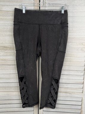 LIVI (Lane Bryant) Plus Size High Rise Active Crop Leggings w Lacing Bl/Wa-14/16